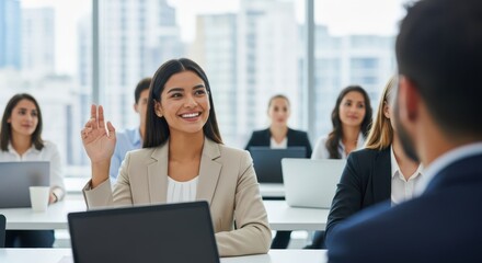 Diverse group of people attending a business training seminar in a modern classroom
