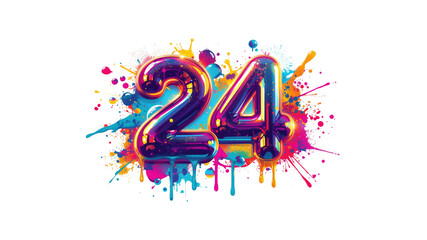 Vibrant Number 24 in Colorful Paint Splash Design