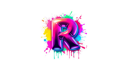 Vibrant 3D Letter R with Colorful Paint Splatter