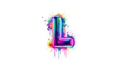 Neon Letter L with Colorful Paint Splatter