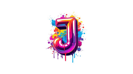 Vibrant 3D Letter J with Colorful Paint Splatter Design