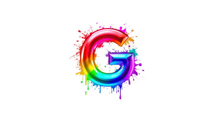 Vibrant Rainbow Letter G with Paint Splatter Design