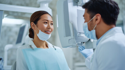 Fototapeta premium 日本人女性歯科医が男性患者をX線検査