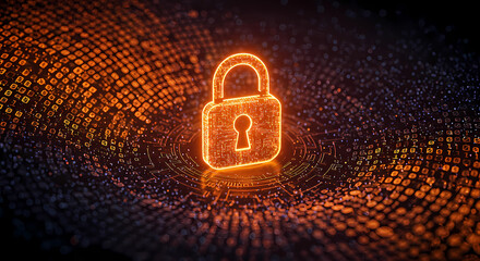 A vibrant glowing padlock symbol with intricate circuitry details, representing robust data security. This dynamic graphic evokes a sense of protection and safety in the digital realm