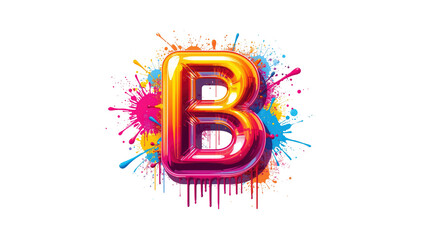 Vibrant 3D Letter B with Colorful Paint Splatter