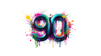Number 90, Colorful Paint Splatter, 3D Render, Anniversary, Celebration