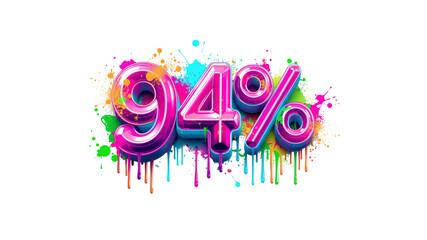 94% Colorful 3D Percentage Sign with Paint Splatter Background