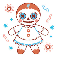 Cute snowman cartoon with a hat and a red scarf standing in a winter scene, a fun and festive holiday illustration for a Christmas celebration design