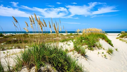 Coastal Dune Landscape with Sea Oats and Ocean View