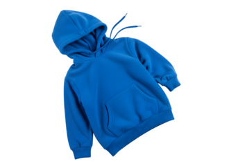 Vibrant blue hooded sweatshirt, isolated on transparent background, perfect for casual wear, sports, or layering on chilly days, a versatile wardrobe staple
