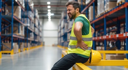 Warehouse worker experiencing back pain during shift