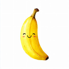 Cute Kawaii smiling banana watercolor illustration