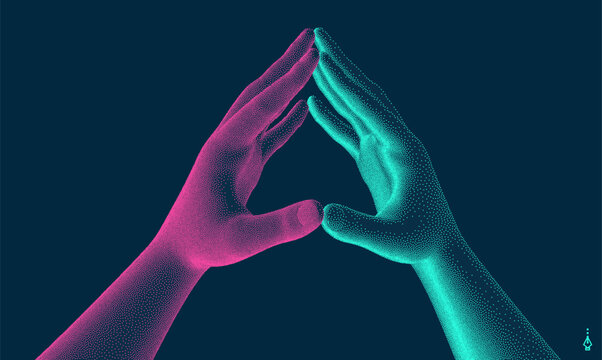 Hands with steepled fingers. Body language that expresses confidence and self-esteem. Symbolic for unity and harmony. 3D illustration for banner, poster, cover, brochure or presentation. 