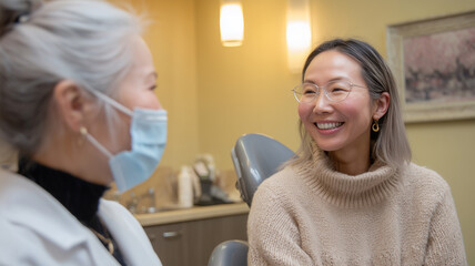 Fototapeta premium 女性が女性歯科医と相談する