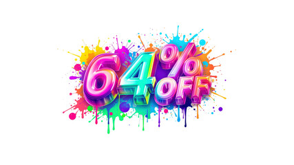 Vibrant 64% Off Sale Banner with Colorful Paint Splatter