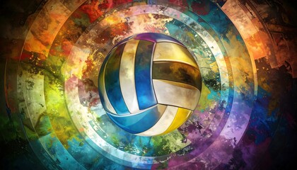Abstract Volleyball Art with Colorful Circular Design.