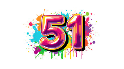 Colorful Number 51 with Paint Splatter Background -  Birthday, Anniversary, or Milestone Design