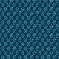 Seamless Floral Pattern with Blue Gradient Background – Decorative Abstract Textile Design
