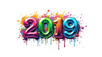 Colorful 2019 New Year Design with Paint Splatter