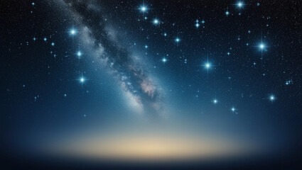 Background sky, deep night with countless sparkling stars, faint Milky Way galaxy glow, dreamy and peaceful atmosphere, gradient from dark blue to black