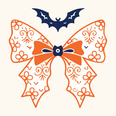 A vintage vector illustration of a butterfly with a bow,