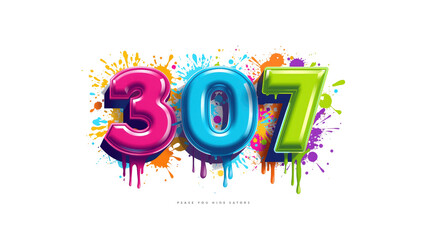 307 Colorful 3D Number Design with Paint Splatter Background