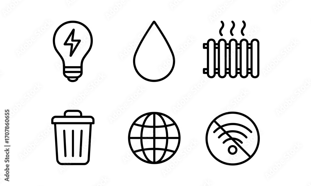 Poster minimalist web and utilities icons set for digital design and user interface projects