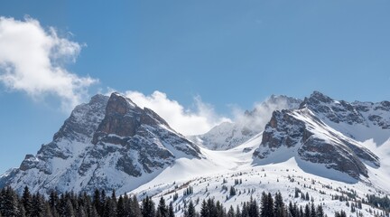snow covered mountains in winter