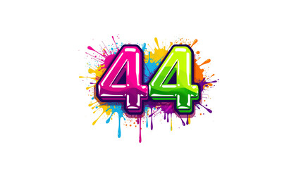 Colorful Number 44 with Paint Splatter Background -  Dynamic Design Element