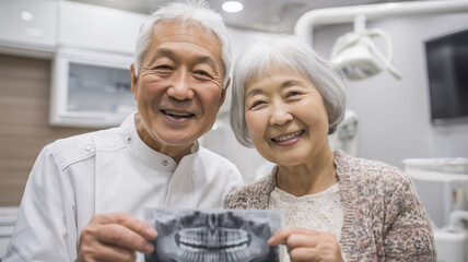 Fototapeta premium 高齢女性が歯科でレントゲンを確認