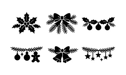 Fototapeta premium Festive christmas border silhouettes for holiday decoration and craft design