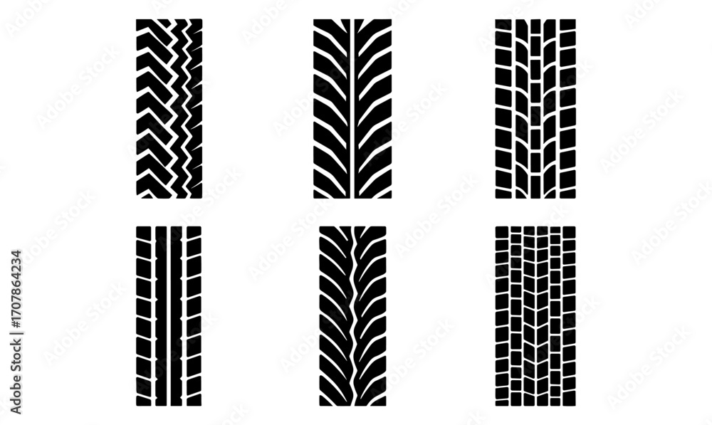 Aufkleber tire tread silhouettes collection for design projects and pattern creation