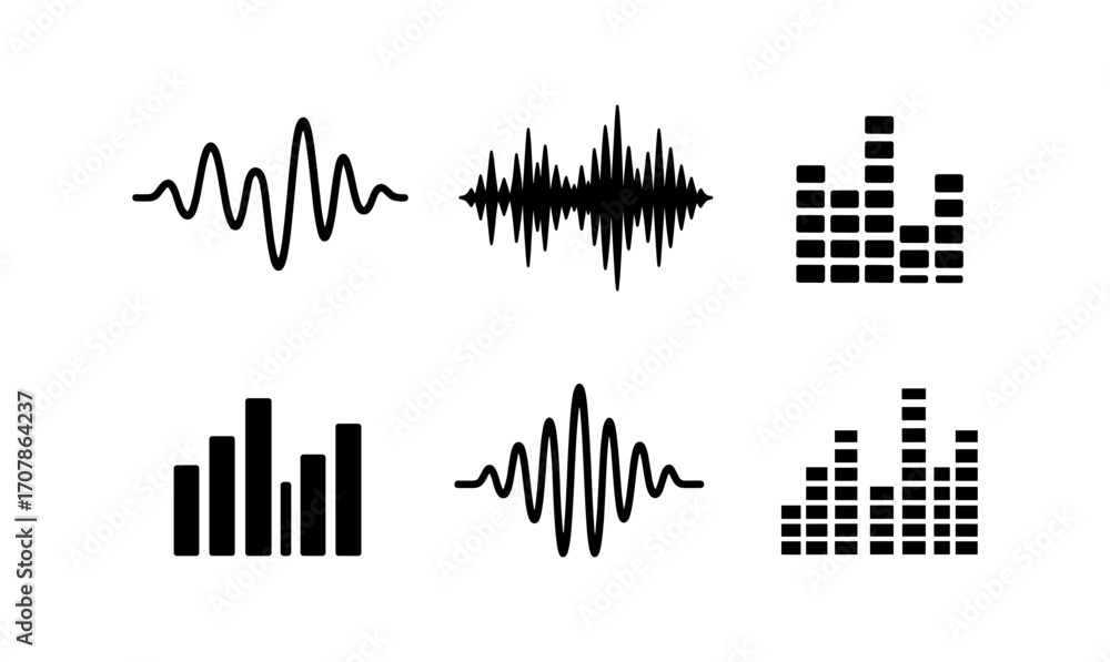 Poster minimalist waveform and equalizer icons for audio design and technology projects