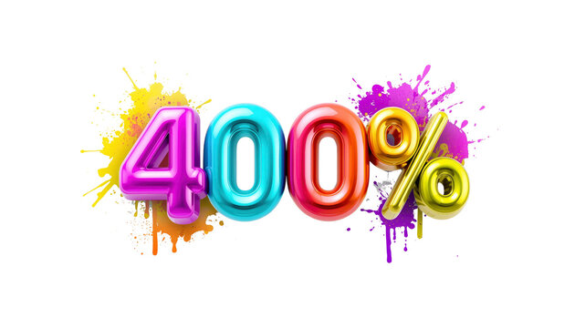 400% Off Sale Colorful 3D Balloon Number with Paint Splatter Background