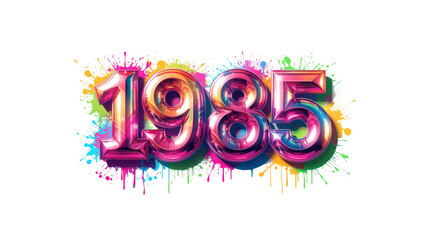 1985 Retro Neon Year Design with Colorful Paint Splatter