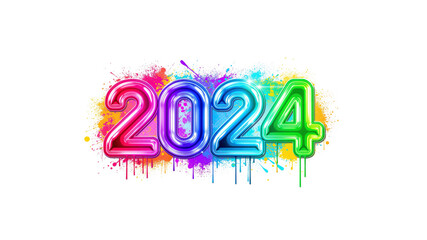 Vibrant 2024 New Year Design with Rainbow Paint Splatter