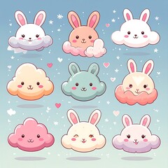 Cute bunnies on clouds