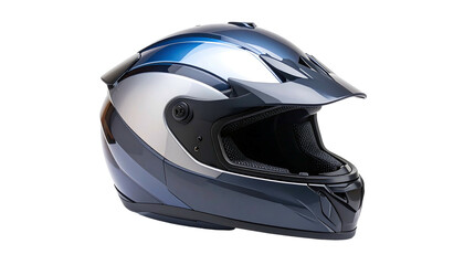 Fototapeta premium Blue and Silver Motorcycle Helmet on White Background.