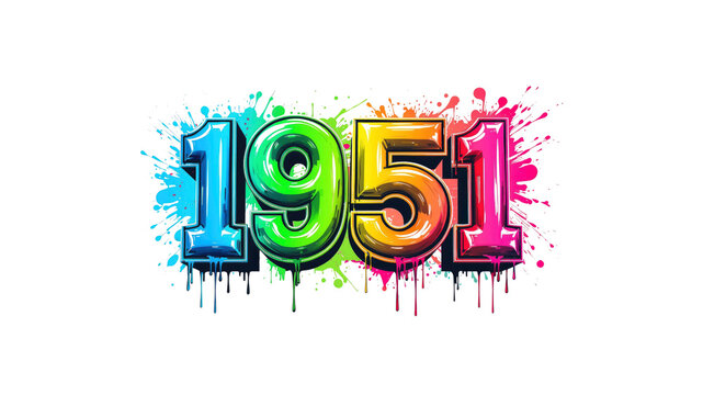 Vibrant 1951 Retro Year Design with Colorful Paint Splatter