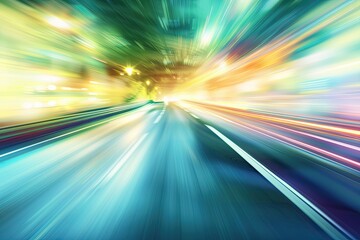 City street at night, vibrant motion blur