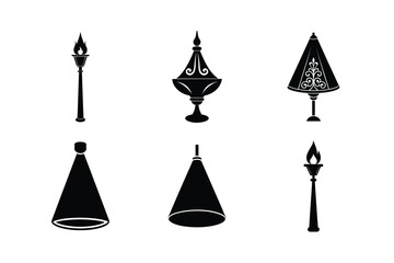 conical lamp bundle linocut style silhouette vector illustration