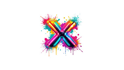 Vibrant Neon X Letter with Colorful Paint Splatter