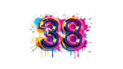 Vibrant 38th Anniversary Celebration Colorful Number Design with Paint Splatter