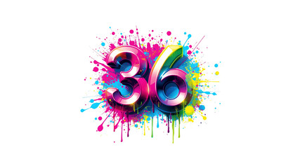 Vibrant 36 Number Design with Colorful Paint Splatter Background
