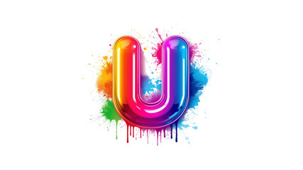 Vibrant Rainbow Letter U with Colorful Paint Splatter