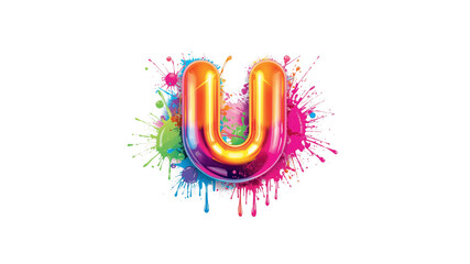 Vibrant 3D Letter U with Colorful Paint Splatter Background