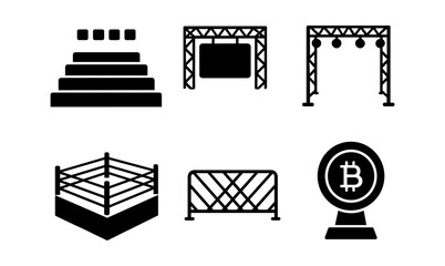 Wrestling arena elements and silhouettes for sports event design and promotion