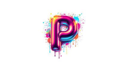 Vibrant 3D Letter P with Colorful Paint Splatter