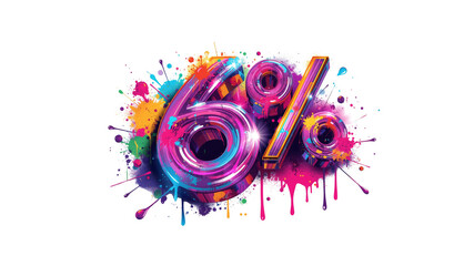 Vibrant 6% Discount Sale Colorful 3D Percentage Sign with Paint Splatter Background