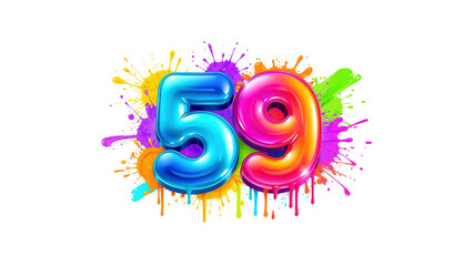 Colorful Number 59 with Paint Splatter Background - Festive Design Element